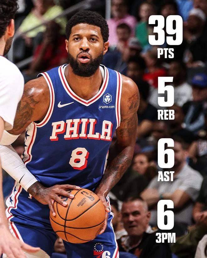 保罗乔治单场39分率76人狂胜奇才，球队核心状态